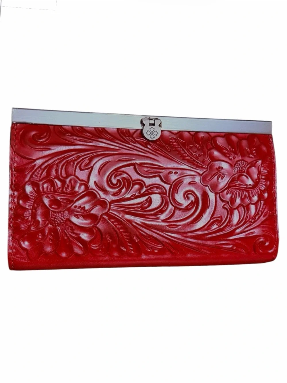 Patricia Nash Red Tooled Leather Cauchy Frame Wallet Clutch boho western  NWOT